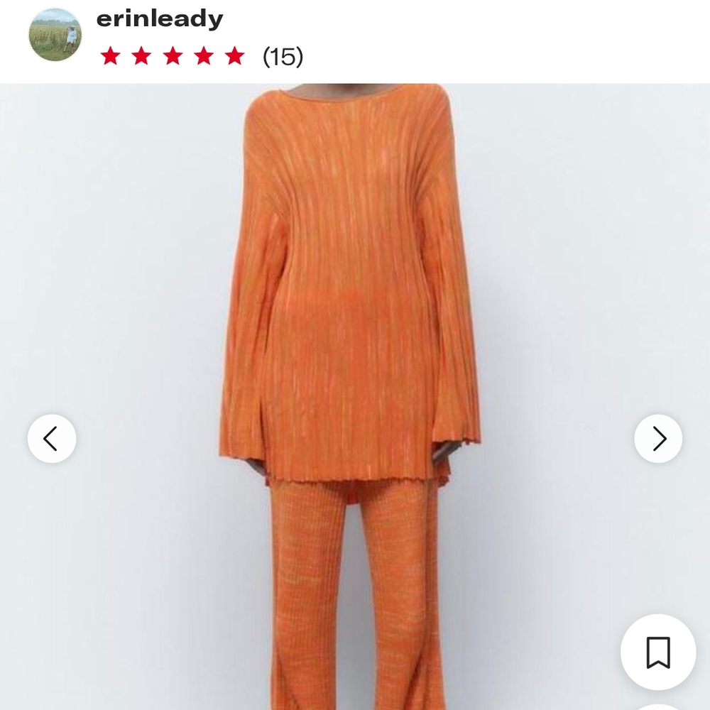 Zara Orange Ribbed Bell Sleeve Blouse - Picture 1 of 8